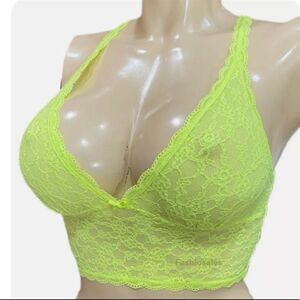 Victoria’s Secret Long line Racerback sexy sheer lace bralette neon green Medium